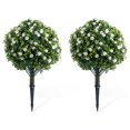 thumbnail image 3 of 23-pulgada artificial topiary flower con ground spike - 2-pack blanca pe fake plants con metal stakes para indoor y outdoor decor, featuring rose flowers, 3 of 9