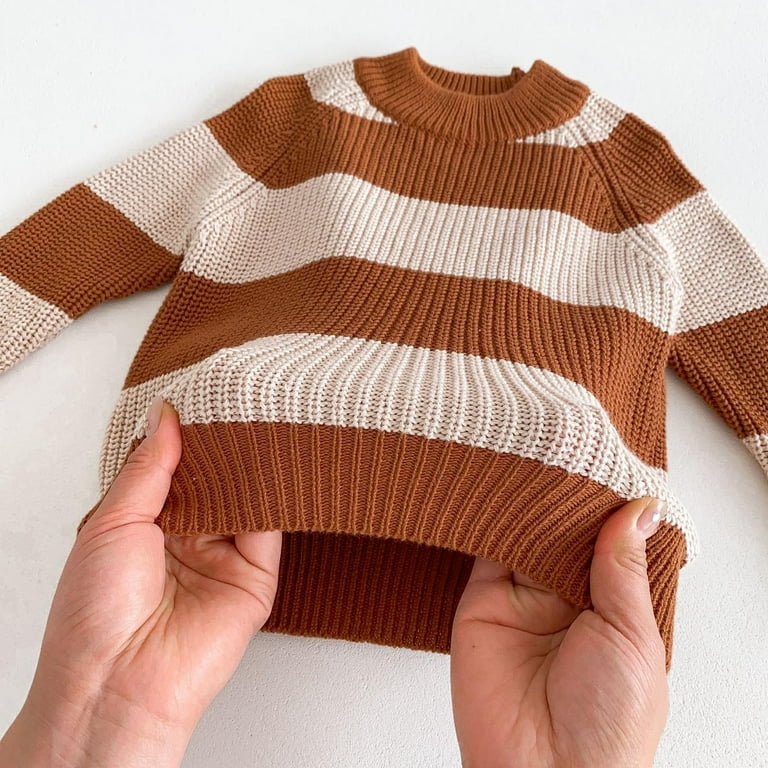 Jalioing Kids Striped Sweaters Girls Boys Crew Neck Long Sleeve