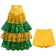 thumbnail image 2 of IBTOM CASTLE Girls Sequin Dance Outfit Sparkly Latin Hip Hop Jazz Dance Outfit Halter Mesh Ruffle Dress Top and Shorts Dancewear Yellow Green, 2 of 7