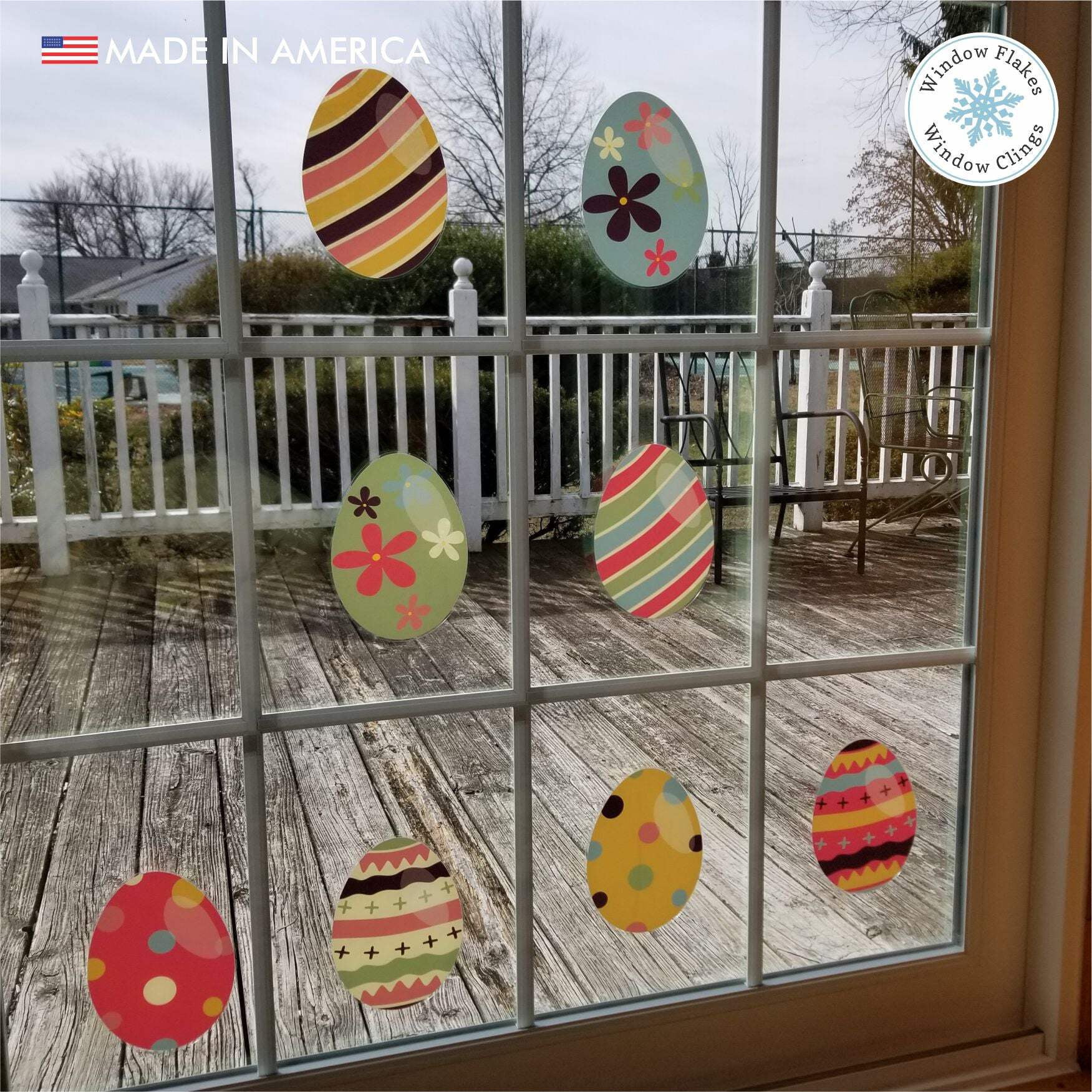 Window Flakes Double-Sided Boho Easter Egg Window Clings, Spring Floral Decals, 8x5, 8-Pack