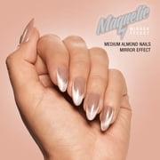 Salon Perfect Artificial Fake Press On Nails, 121 Magnetic Silver, Medium Almond, File, Glue, and Prep Pad Included, 30 Nails