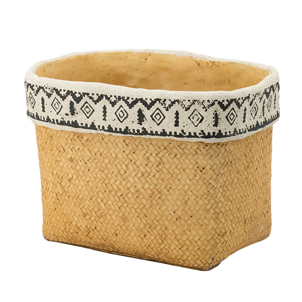 Set of 2 Rectangular Basket Planters with Geometric Trim, L:10.5x8.5x8" S:7.5x5.5x6.5"