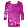 thumbnail image 2 of LYEAA Women Casual 3/4 Sleeve T-Shirt Floral Print Round Neck Loose Fit Summer Top Breathable Cotton Comfortable Daily Wear Blouse for Outdoor Activities Hot Pink XL, 2 of 5