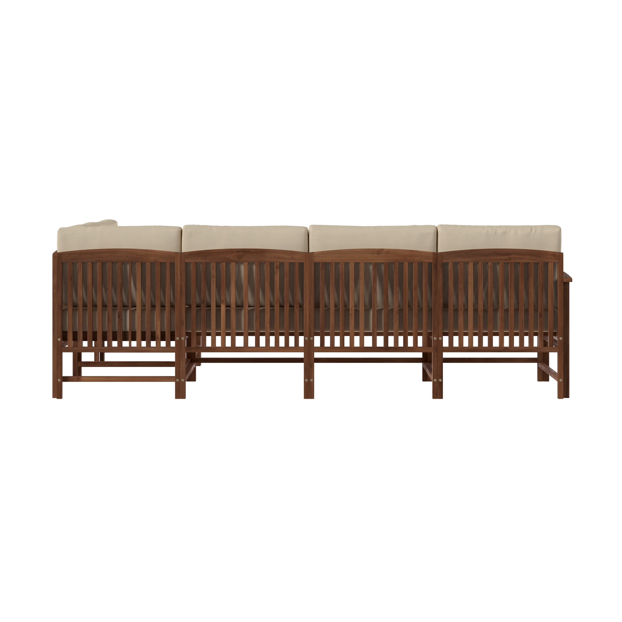 Walker Edison Modern Slatted Solid Wood 5-Piece Outdoor Sectional Set, Dark Brown