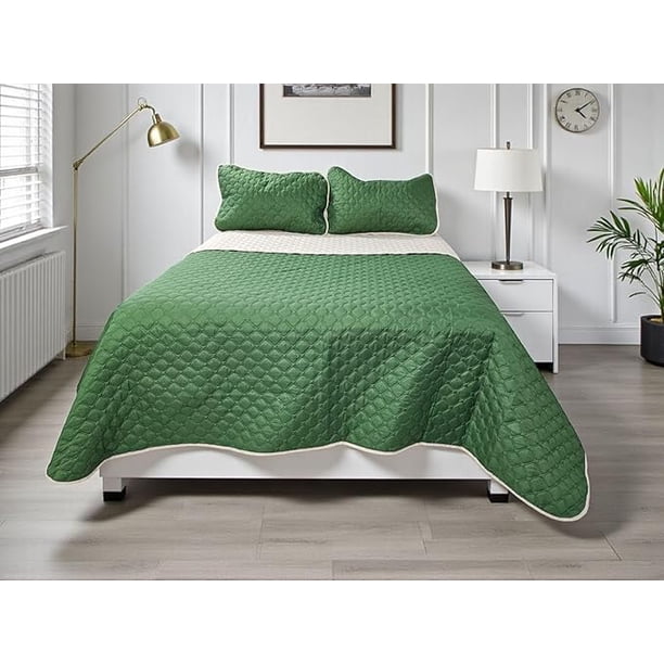 Edredón Ligero Matrimonial / Queen Size Doble Vista Con Fundas de Almuadas Verde olivo - Champan