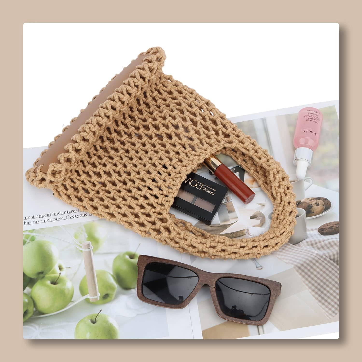 CoCoMangos Small Crochet Tote Bag for Women Summer Mesh Woven Handbags Beach Hobo Bag