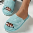 thumbnail image 4 of CIENVNSTG Womens Orthopedic Arch Support Fuzzy Adjustable Corduroy Memory Foam Open Toe Slippers Comfortable Non‑Slip Indoor Slides Supportive Footwear Sky Blue 37, 4 of 6