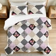 thumbnail image 3 of Davulos Patchwork Quilt Set Full/Queen Size, 3 Pieces Pink Gray Floral Plaid Summer Bedspread Coverlet Set, Soft Microfiber Reversible Lightweight Bed Cover for All Season, 3 of 9