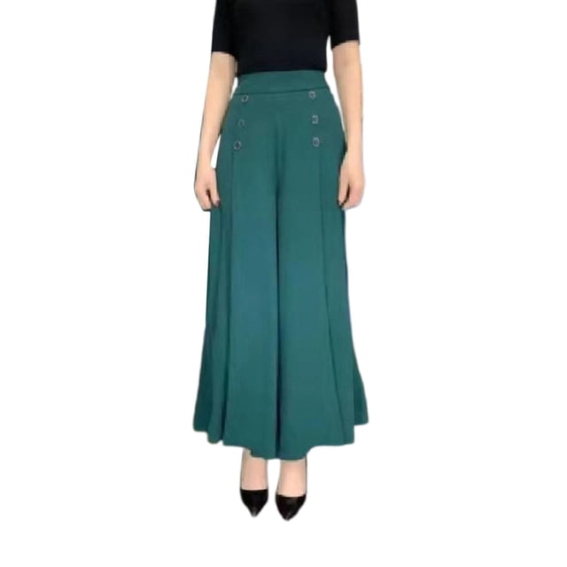 Pantalones anchos de mujer, pantalones de cintura alta, pantalones de trabajo con bolsillos para primavera y verano. Verde