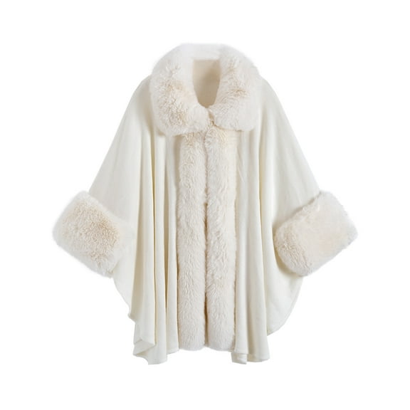 Faux Fur Shawl Wrap Winter Warm Knitted Cardigan Jacket Evening Cape for Women White One Size