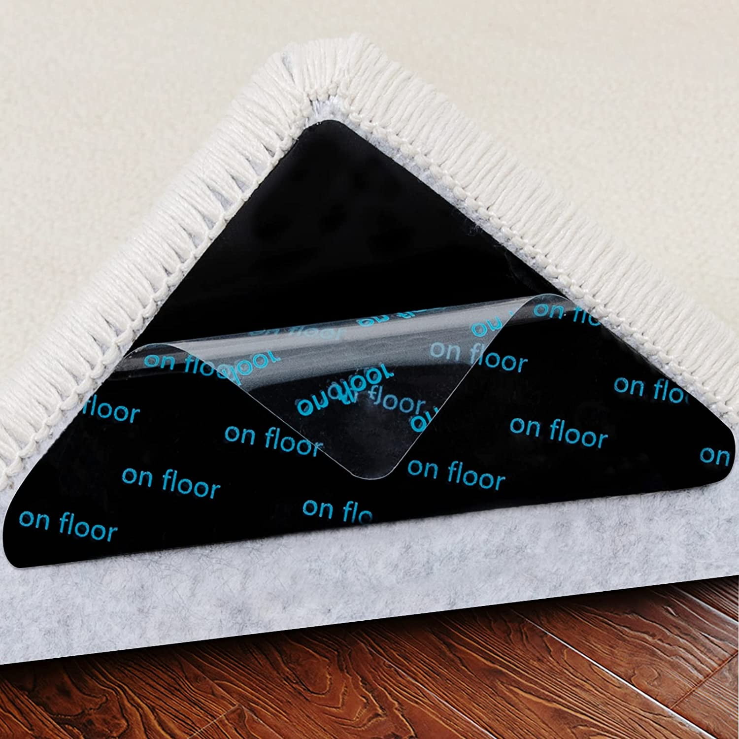 Happon L-Shape Rug Gripper, Rug Grippers, Double Sided Washable Removable  Anti Curling Corner Carpet Holder, Non Slip Adhesive Rug Gripper for Hardwood  Floors and Tile 8 Pcs (Black) 