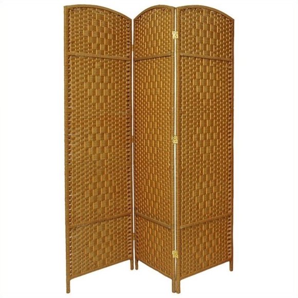 Oriental Séparateur de Pièce à 3 Panneaux en Tissage Losange, Beige Pâle
