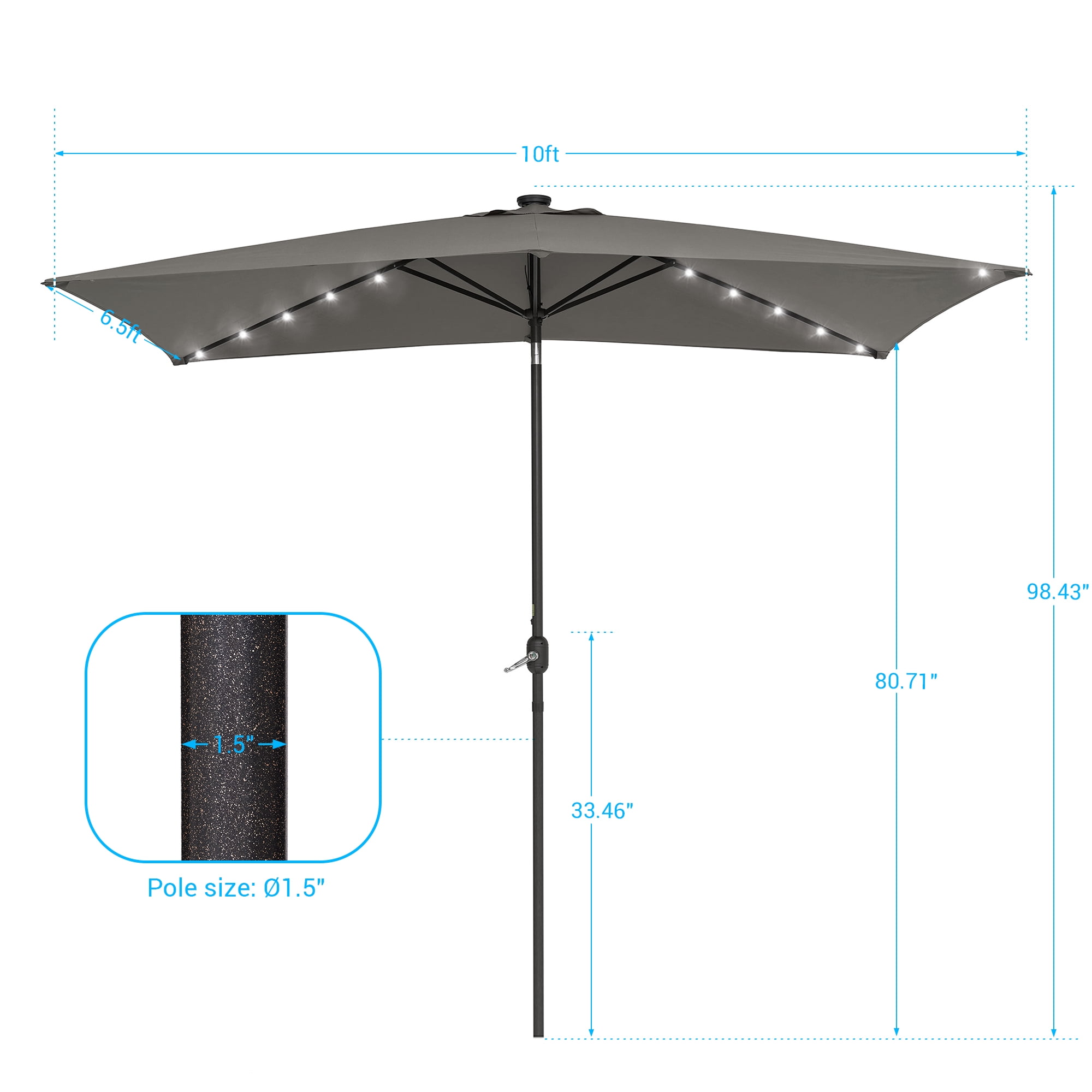 CHYVARY 10 x 6.5ft LED Outdoor Patio Rectangular Table Umbrellas for Deck, Poolside and Garden, Gray