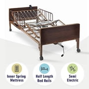 Semi Electric Hospital Bed with innerspring Mattress and Half Rails Included - for Home Care Use and Medical Facilities - Fully Adjustable, Easy Transport Casters, Remote - 80" x 36"