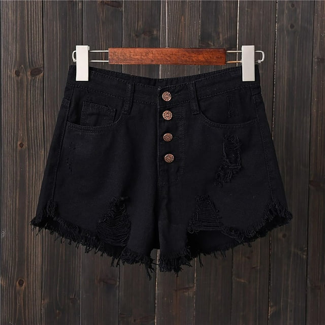 asjyhkr Plus Size Womens Denim Shorts High Rise Summer Ripped Button down Jeans Shorts with Pockets,S-5XL