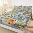 thumbnail image 4 of Manfei Toy Cars Queen Sheets,Cartoon Houses Queen Sheet Sets,Gray,4 Pieces,1 Flat Sheet, 1 Fitted Sheet and 2 Pillowcases, 4 of 6