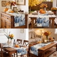 thumbnail image 6 of Navy Blue Pumpkins Fall Cotton Linen Rectangle Table Runners 13"x72", Thanksgiving Weeping Botanical Rustic Coffee Table Runner Dresser Scarves Table Runners for Wedding Party Banquet Dinner Decor, 6 of 8
