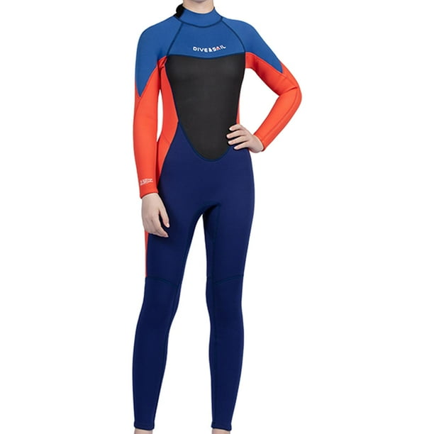 Traje de neopreno para niños de 2,5 mm que mantiene el calor, manga larga, protección solar, cuerpo completo para azul