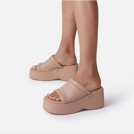 

Slippers for Women Gnobogi Women s Fashion Wedge Slippers Thick Bottom Solid Color Square-head Slippers