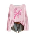 thumbnail image 2 of NuoCaiYun Womens Off The Shoulder Sweater Breast Cancer Awareness Graphic Tshirt Trendy Pink Love Heater Print Pullover Knitted Tops, 2 of 6