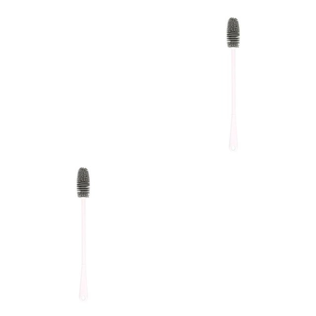 Inteprter Cepillo de limpieza de botellas de silicona Depurador de mango largo Gadget Servicio de limpieza blanco 2Conjunto