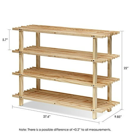 - Furinno FNCJ-33005 Pine Solid Wood 4-Tier Shoe Rack, Natural