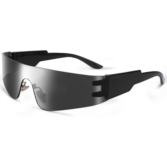 Lantuu Frameless Goggles Sunglasses, One-Piece UV400 Protective Wrap-Around Sunglasses, Unisex Futuristic Oversized Sunglasses, Stylish Outdoor Cycling Sunglasses (Black)