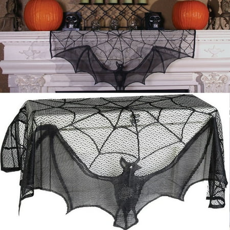 

TANGNADE Black Spiderweb Fireplace Mantle Scarf Cover Tablecloth Halloween Party Decor