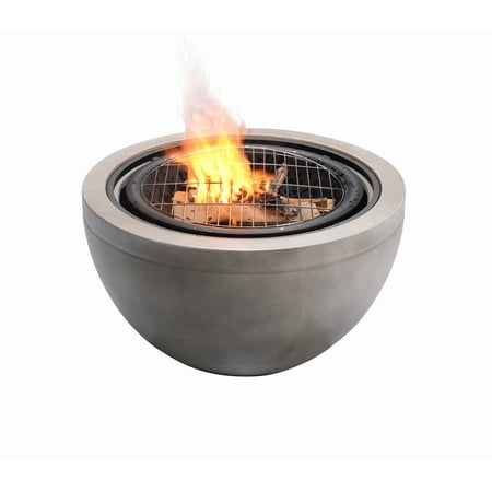 Uptown 30" Outdoor Small Round Wood Burning Fire Pit with Concrete Base - Gray - Teamson Home