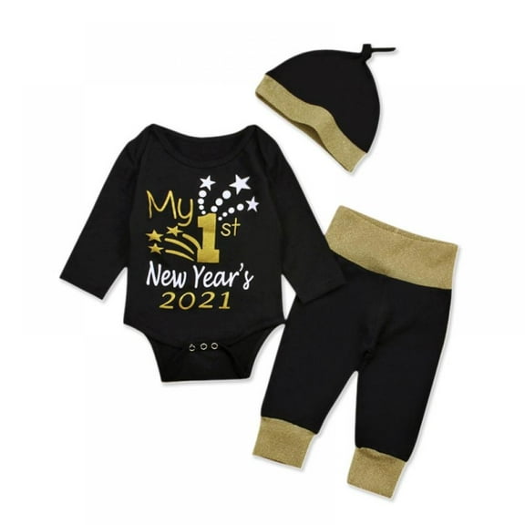 3Pcs Children's Long Sleeve Letter Romper Black