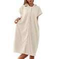 thumbnail image 2 of Women Hooded Short Sleeve Bath Robe Snap Front Absorbent Shower Wrap Bathrobe Loose Cozy Spa Loungewear Beige One Size, 2 of 5