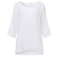thumbnail image 4 of Femmes T-Shirt Couleur Unie Casual Top Court Col Rond Manches Blouse en Lin, Blanc, L, 4 of 5