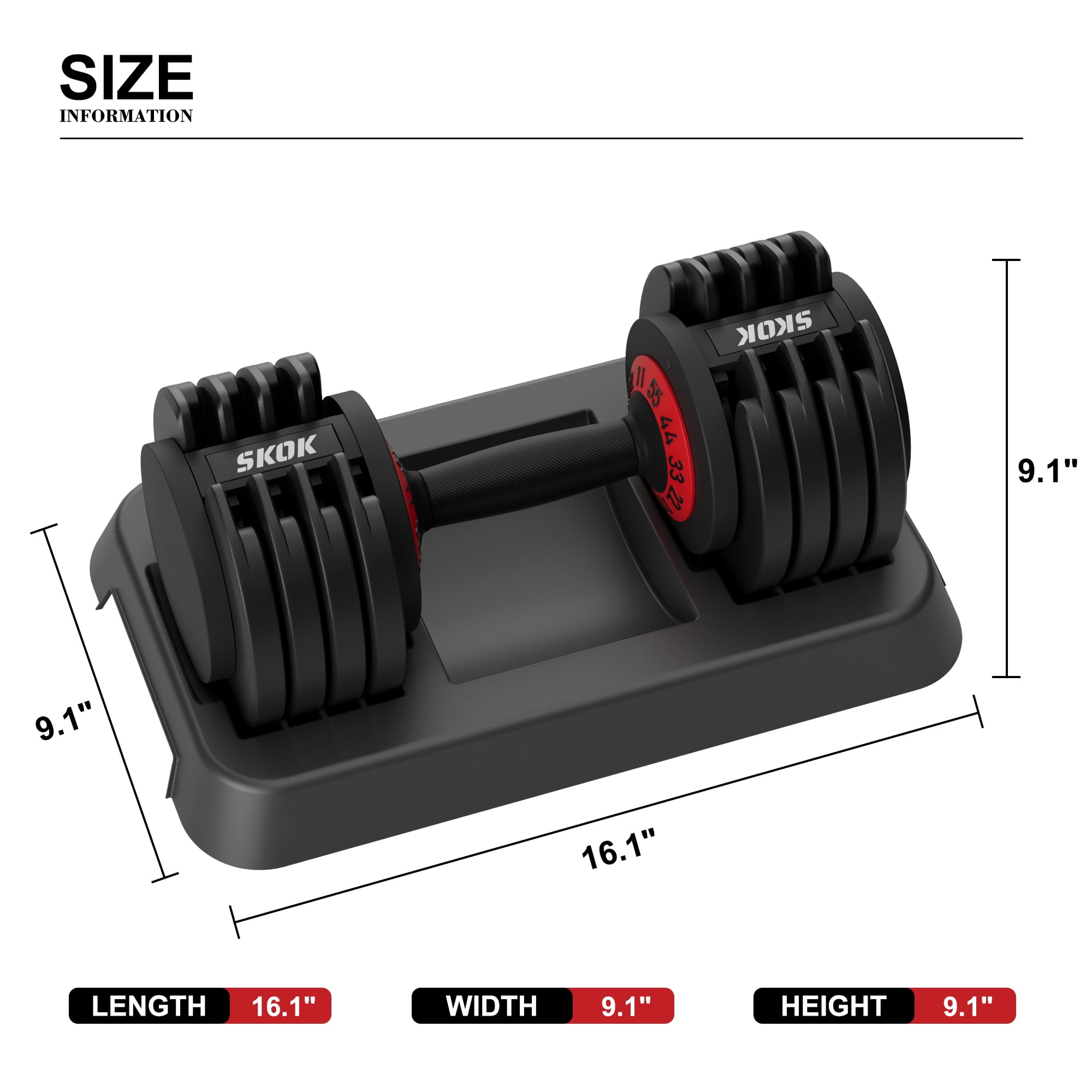 SKOK Adjustable Dumbbells 11-55 lbs Fitness Gym Exercise Weight Set Black