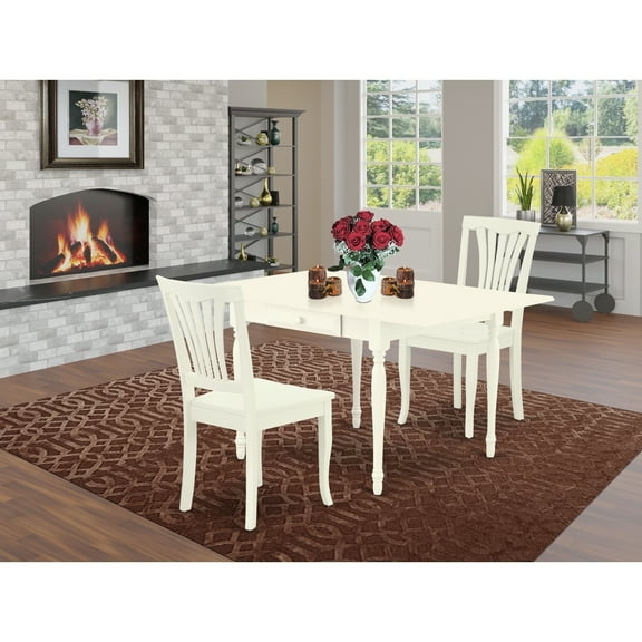 Boho Dining Table Set - 3 Piece Kitchen Table with Chairs - Linen White Drop Leaf Table Set