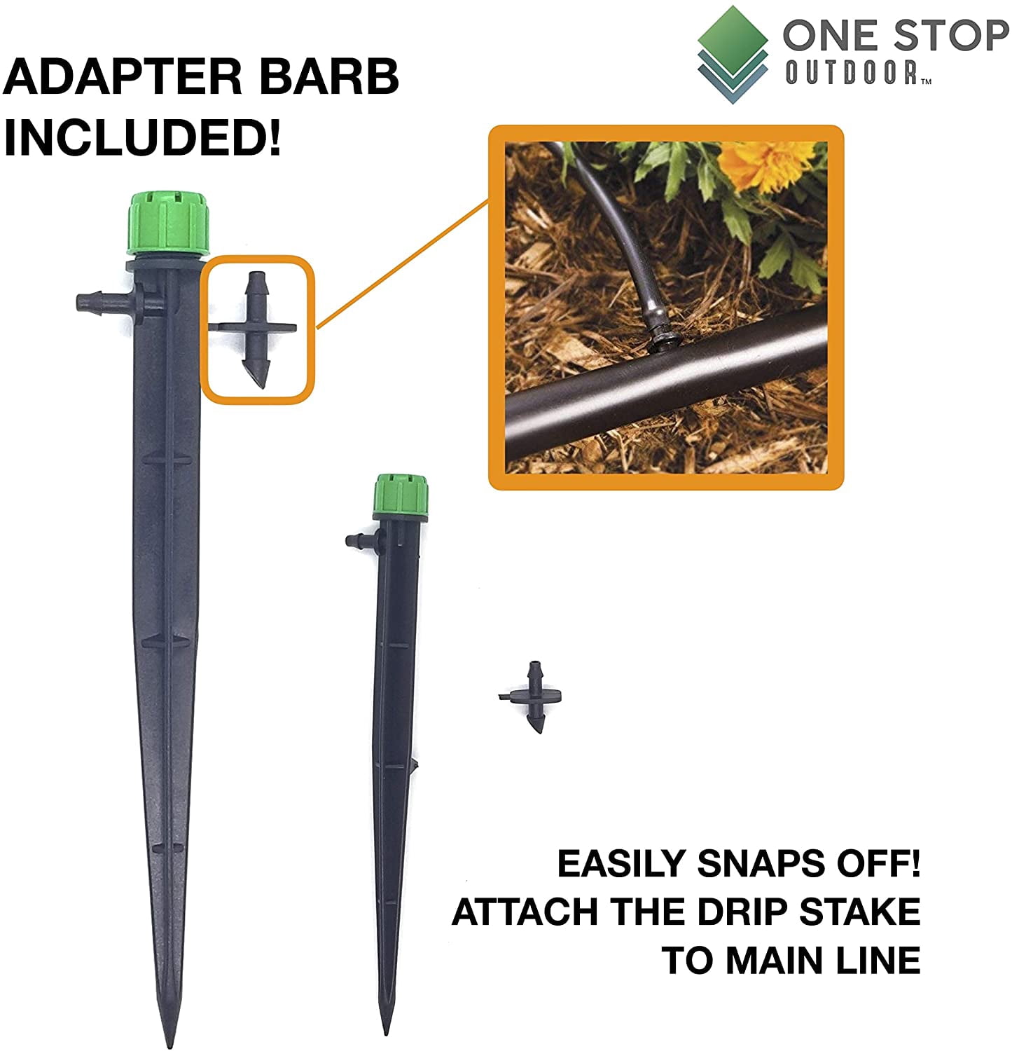 One Stop Outdoor Universal 1/4" Drip Emitter to 1/4" Tubing Adjustable Flow 100 Pack