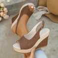 thumbnail image 5 of Pandaie Womens Espadrille Dressy Wedge Sandals Open Toe Platform Slingback Slip on Sandal Comfortable High Heels Pumps Shoes 3.91 Inch Brown 9.5, 5 of 7