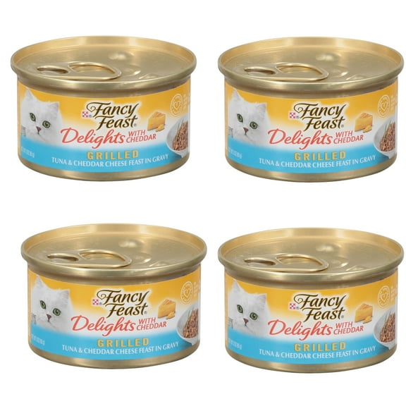 ( 4 Pack ) Fancy Feast Delights Grilled Tuna & Cheddar Cheese In Gravy Wet Cat Foo,  3 oz cans