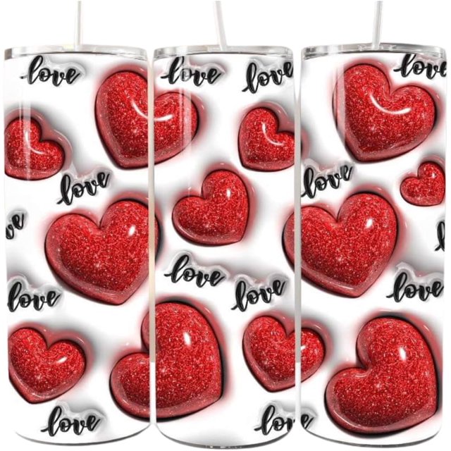 Gobelet Cadeau de la Saint-Valentin 20 OZ avec DOUBLE Paille, pour Elle, Lui, Tante, Maman, Amie, Petite Amie (Cœurs Rouges), Toutes Tailles