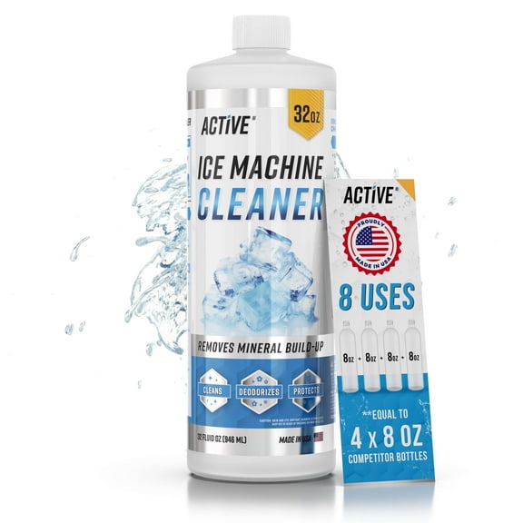 Active Ice Machine Cleaner and Descaler, Nickel Safe Solution, 1 Bottle, 32 fl oz, 8 Uses