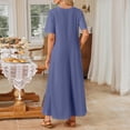thumbnail image 6 of Women's 2024 Summer Short Sleeve Maxi Dress Casual Crewneck Swing A Line Long T Shirt Dress with Pockets, 6 of 6