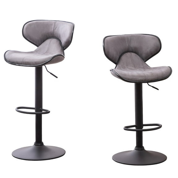EBQOSK Weathered Upholstery Airlift Adjustable Swivel Barstool with Chrome Base, Set of 2 Gray