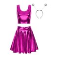 thumbnail image 1 of YONGHS Women's Alien Set Cheer Leader Outfit Metallic Crop Tank Top with Ruffle Skirt Hair Hoop Rose M, 1 of 7