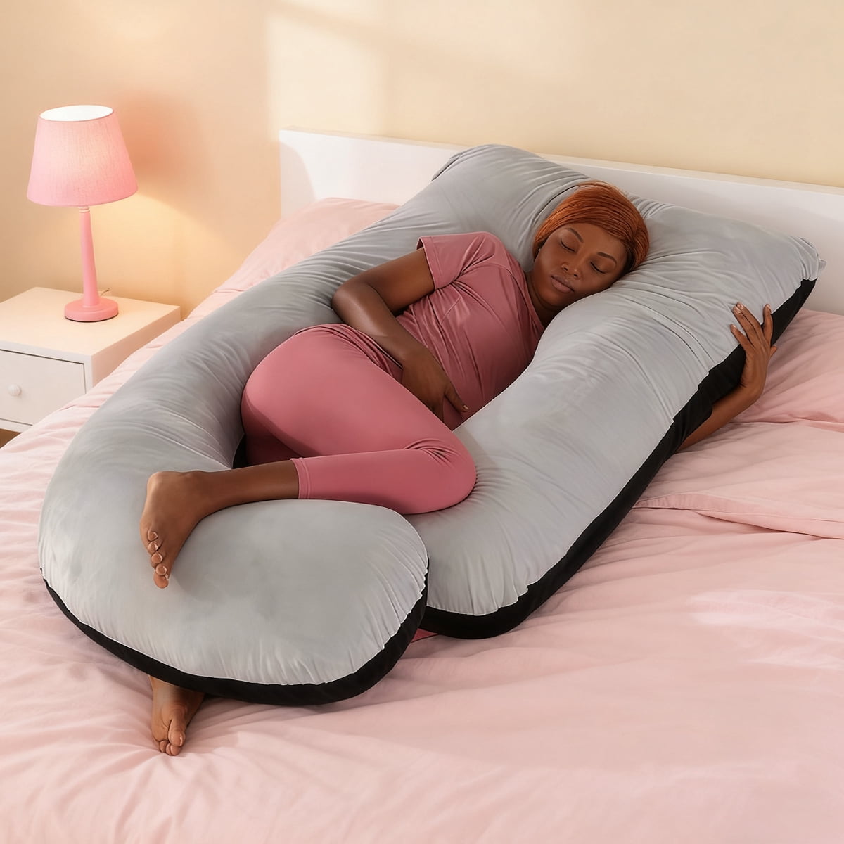 Ergonomic, Supportive J Shape Maternity Pillow for Side Sleeper, Gray
