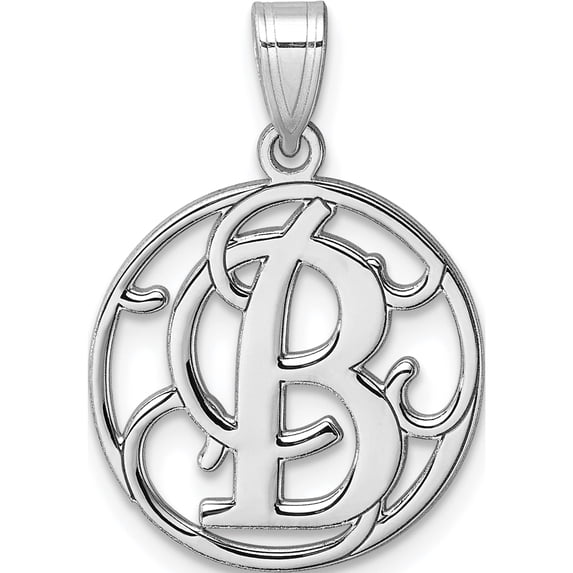 Sterling Silver Small Rhodium-Plated Fancy Script Letter B Initial Pendant (Width 16.99) (Length 25.65) - Jbsp