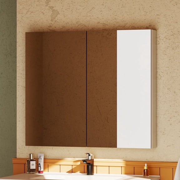 SUNRINX Bathroom Medicine Cabinet Mirror 30 in. W x 26 in. H, Double Door Aluminum Mirror Cabinet, Surface or Recessed Mount, Soft-Close Hinges, Adjustable Shelves