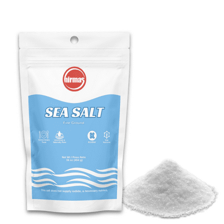 Hirmas Sea Salt - 16 Oz, Natural Flavor, Fine Grind, Kosher, Vegan, Gluten Free,Ground Seasoning for Cooking