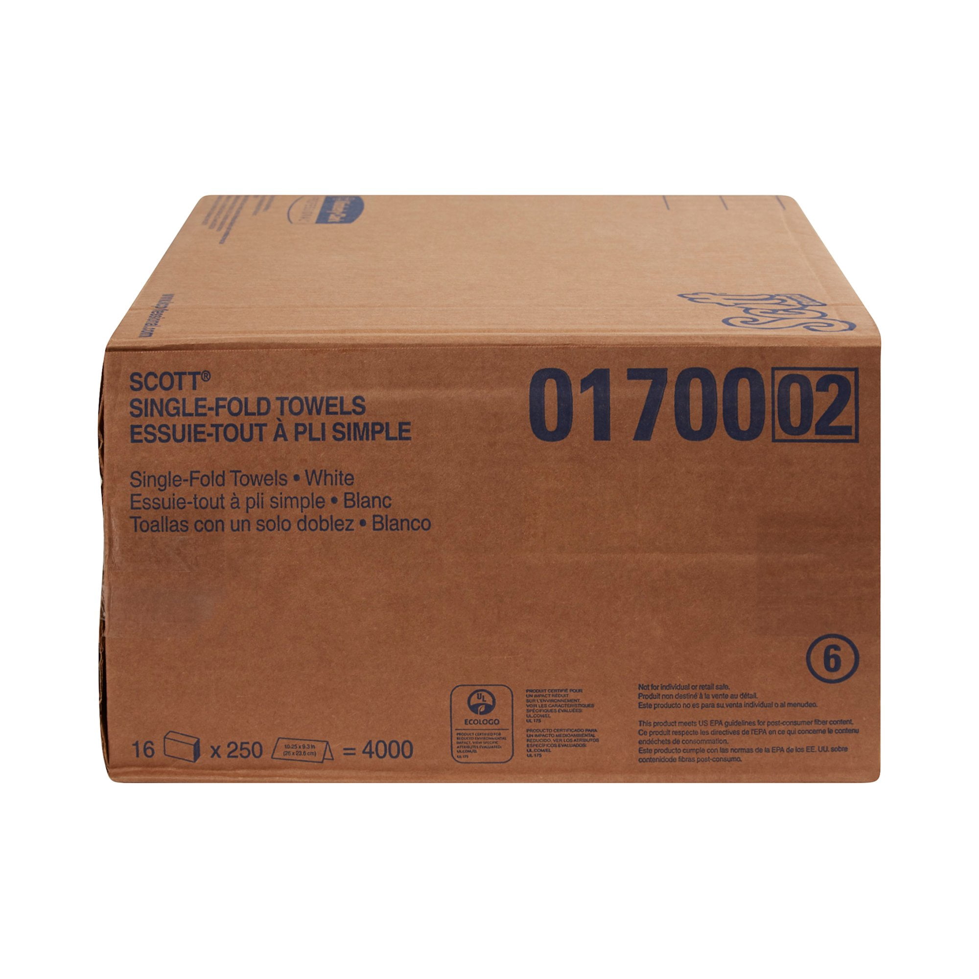 Scott 1700 Essential 9.3 in x 10.5 in Single-Fold Paper Towels,White(250-Piece/Pack, 16 Packs/Carton)