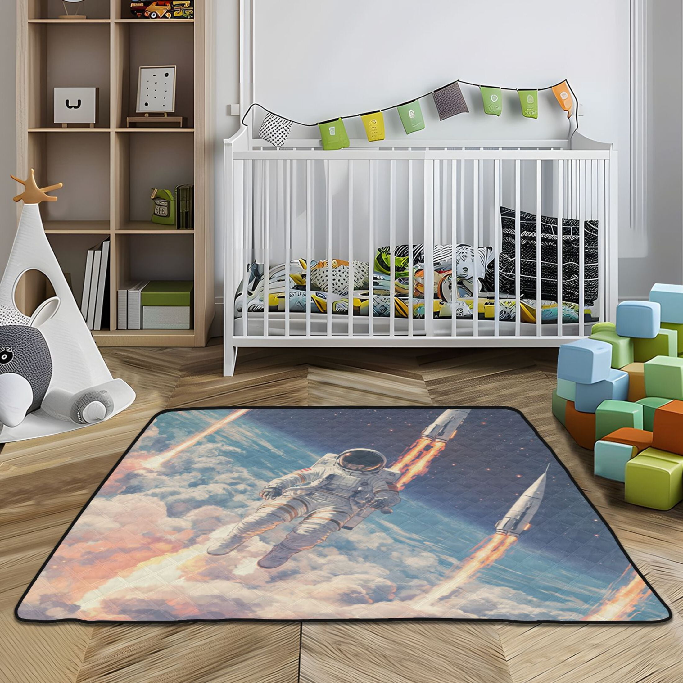 WOBOGO Astronauts Fly Into Space Baby Playmats Extra Large Waterproof Rollable Activity Pads for Toddlers 50×50inch