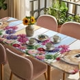 thumbnail image 3 of Easter Bunny Table Cloths for 8 Foot Rectangle Tables, Spring Colorful Daisy Flowers Rabbit Wood Plank Patio Waterproof Elastic Fitted Tablecloths, Washable Rectangular Table Cover for Camping, 3 of 8