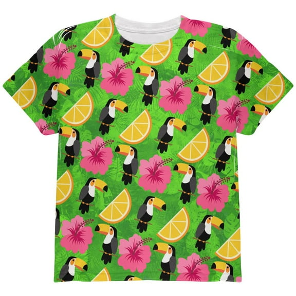 Tropical Vacation Toucan Pattern All Over Youth T Shirt Multi YLG